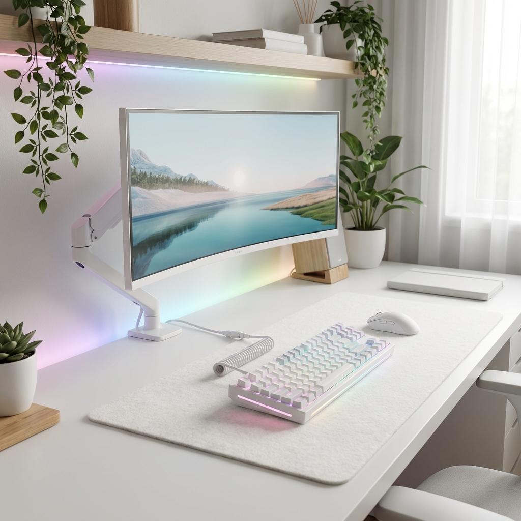 White Desk Setup Concept