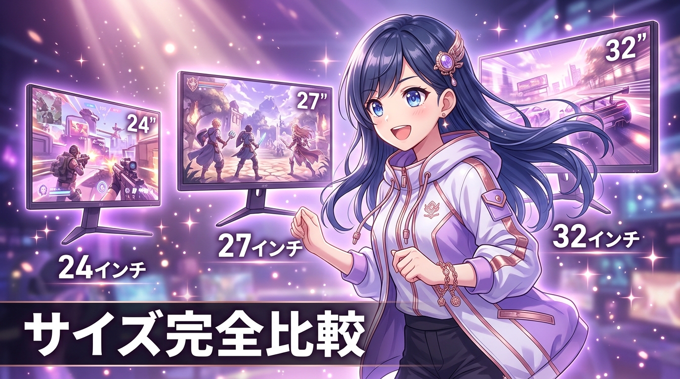 ゲーミングモニターサイズ比較 アイキャッチ