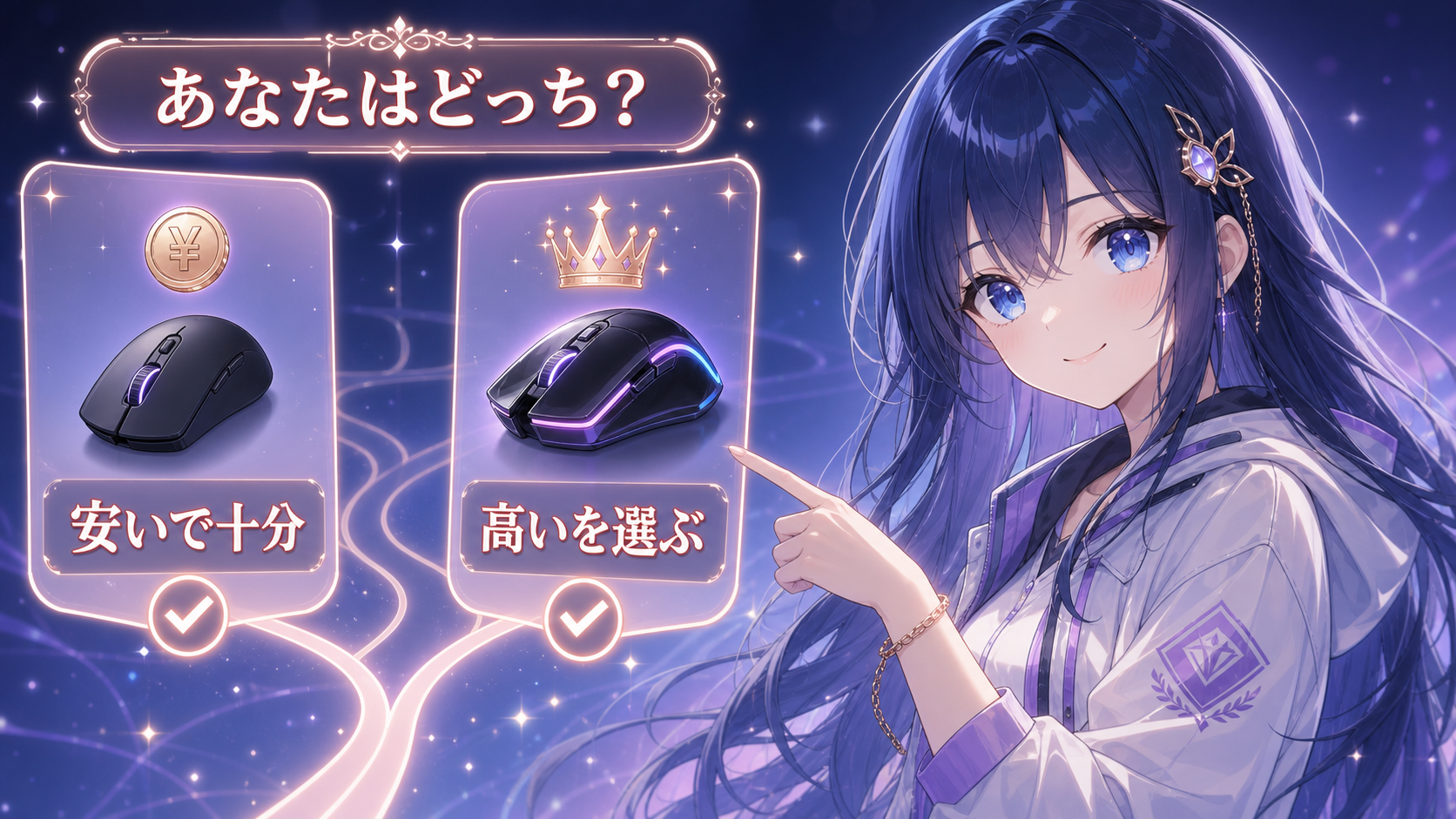 安いゲーミングマウスで十分な人 vs 高いマウスを選ぶべき人 イメージ