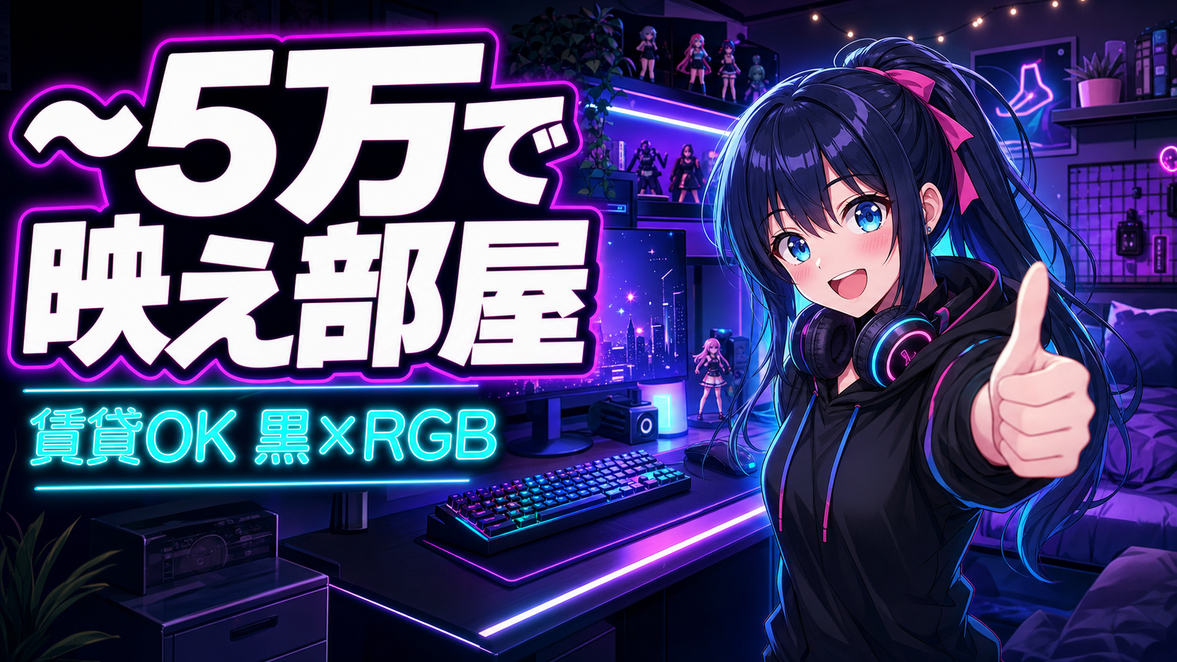 一人暮らし・賃貸〜5万で作る黒×RGBゲーミングデスク